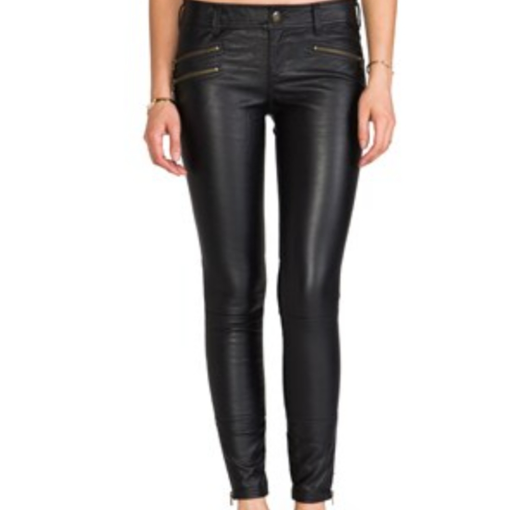 Free People Faux Leather Pants Zip Pockets 8